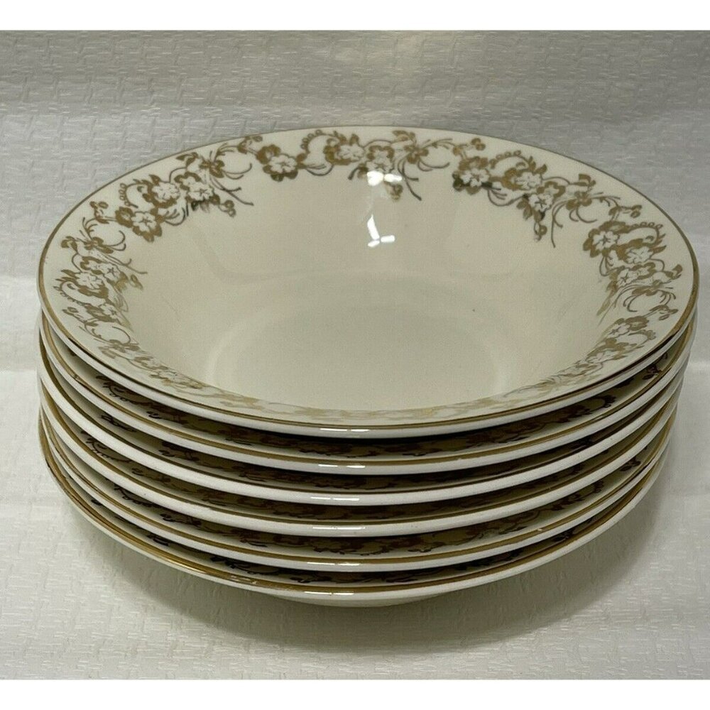 Set of 6 Taylor Smith Taylor BERRY BOWLS with Gold Flowers Golden Floral 1046 1